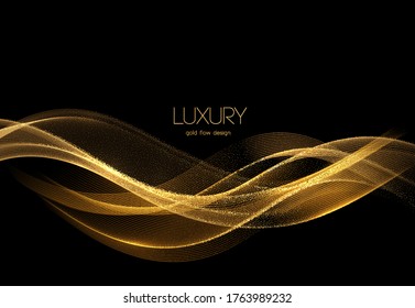 Vector Golden Glitter Wavy Lines. Abstract shiny color gold wave design element. Luxury Christmas, New Year, Anniversary, Award Background