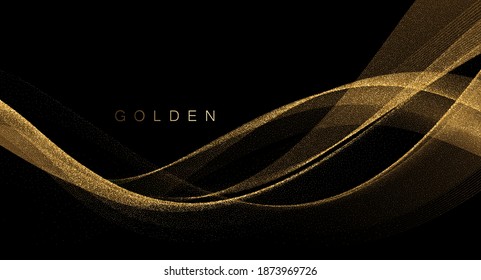 Vector Golden Glitter Wavy Lines. Abstract Shiny Color Gold Wave design element. Luxury Christmas, New Year,  Anniversary, Award Background