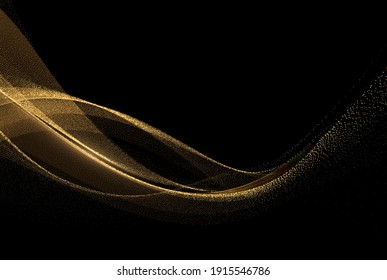 Vector Golden Glitter Wavy Lines. Abstract Shiny Color Gold Wave design element. Luxury Christmas, New Year,  Anniversary, Award Background