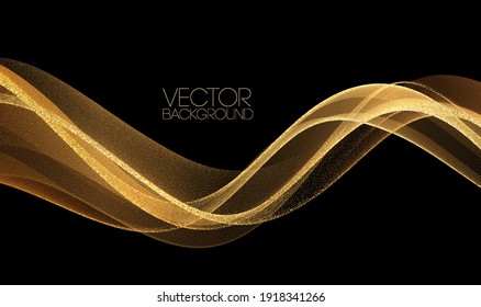 Vector Golden Glitter Wavy Lines. Abstract shiny color gold wave design element. Luxury Christmas, New Year,  Anniversary, Award Background