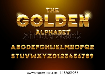 Vector golden glossy three dimensional font effect. Yellow metal typeface withy golden bars and stars inside. Luxury alphabet design for casino, premium business, videogames and other concepts