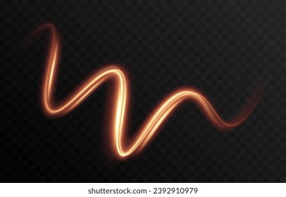 Vector golden glowing lines png. Magic lines of light. Speedy twisted lines. Light trail, glowing waves. Movement of energy flow. Light effect. PNG.