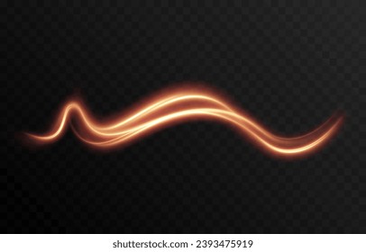 Vector golden glowing lines png. Magic lines of light. Speedy twisted lines. Light trail, glowing waves. Movement of energy flow. Light effect. PNG.