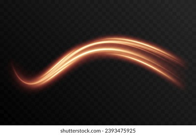 Vector golden glowing lines png. Magic lines of light. Speedy twisted lines. Light trail, glowing waves. Movement of energy flow. Light effect. PNG.