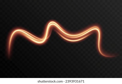 Vector de líneas doradas brillantes png. Líneas mágicas de luz. Líneas torcidas y rápidas. Sendero claro, olas brillantes. Movimiento del flujo de energía. Efecto ligero. Papúa Nueva Guinea.