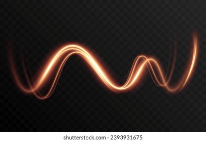 Vector golden glowing lines png. Magic lines of light. Speedy twisted lines. Light trail, glowing waves. Movement of energy flow. Light effect. PNG.