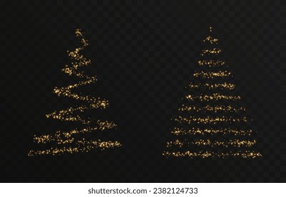 Vector golden glowing particles png. Magical glow. Spraying glowing dust. Magic light. Glowing Christmas tree png.