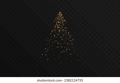 Vector golden glowing particles png. Magical glow. Spraying glowing dust. Magic light. Glowing Christmas tree png.