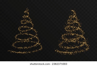 Vector golden glowing particles png. Magical glow. Spraying glowing dust. Magic light. Glowing Christmas tree png.