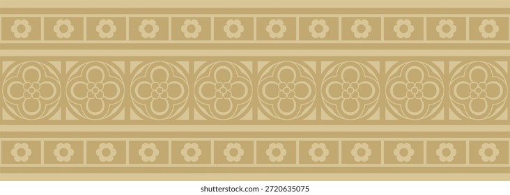 Vetor borda gótica dourada. Ornamento europeu medieval. Padrão clássico dos alemães, anglos, saxões, francos.
