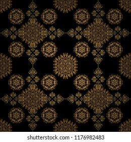 Vector golden gradient seamless texture. Elegant light and shine vector template on black background. Realistic abstract golden seamless pattern. Metallic elements for frame, ribbon, banner, mandalas.