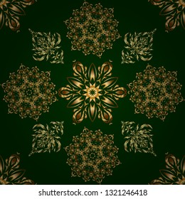 Vector golden gradient seamless texture. Elegant light and shine vector template on green background. Realistic abstract golden seamless pattern. Metallic elements for frame, ribbon, banner, mandalas.