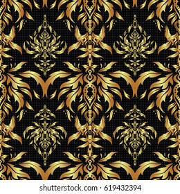 Vector golden gradient seamless texture. Metallic elements for frame, ribbon, banner, mandalas. Realistic abstract golden pattern. Elegant light and shine vector template on black background.