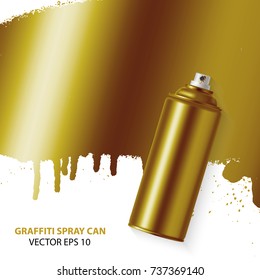Vector Golden graffiti spray paint can with splash place for text. Vector graffiti illustration.