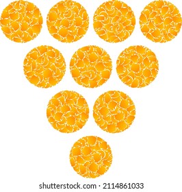 Icono de mosaico de uvas doradas vectoriales. Las uvas están aisladas en un fondo blanco. Mosaico de partículas doradas basado en el icono de uvas. La imagen icónica de las uvas mosaicas está hecha de elementos amarillos.