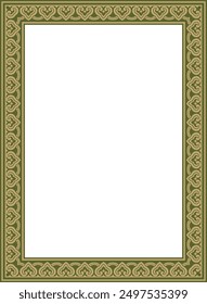Vector dorado con rectángulo chino verde, marco. Ornamentos cuadrados de pueblos orientales, Corea, Taiwán, China, Hong Kong, Indonesia
