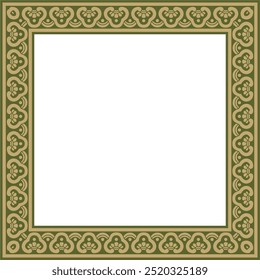 Vector golden with green Chinese rectangle, frame. Square ornaments of oriental peoples, korea, taiwan, china, hong kong, indonesia
