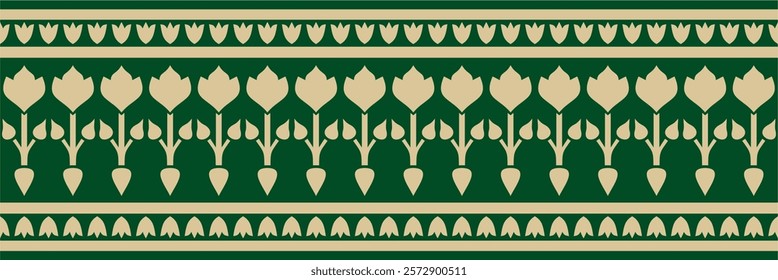 Vector golden with green endless Turkish national ornament. Seamless ottoman border, frame. Ethnic floral pattern of Seljuk Turks. Decoration of the Sultan's palaces.
