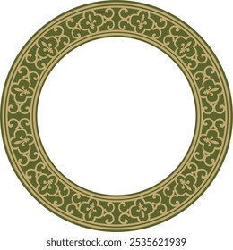 Vetor dourado com ornamento de renascimento clássico redondo verde. Círculo, anel, borda europeia, quadro estilo avivamento
