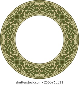 Vector golden with green round classic renaissance ornament. Circle, ring, european border, revival style fram