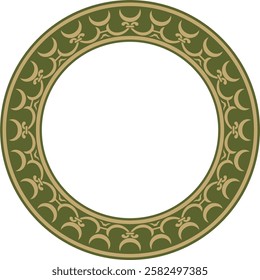 Vector golden with green round classic renaissance ornament. Circle, ring, european border, revival style frame
