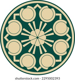 Vector golden and green round turkish ornament. Endless ottoman national circle.