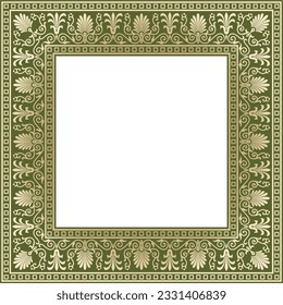Vector golden and green square classic greek ornament. European ornament. Border, frame Ancient Greece, Roman Empire.
