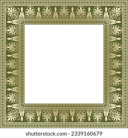 Vector dorado y verde cuadrado clásico ornamento griego. Ornamento europeo. Frontera, encuadrando la Antigua Grecia, Imperio Romano.
