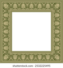 Vector golden and green square classic greek ornament. European ornament. Border, frame Ancient Greece, Roman Empire.
