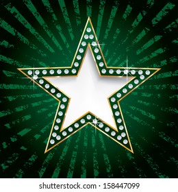 vector golden green star on grunge burst