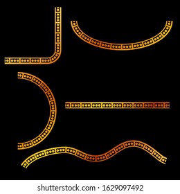 Vector Golden Half of Square, oval, square and wave corner element design, china style, black background
