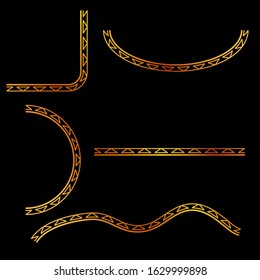 Vector Golden Half of Square, oval, square and wave corner element design, china style, black background
