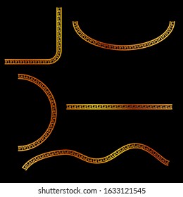 Vector Golden Half of Square, oval, square and wave corner element design, china style, black background

