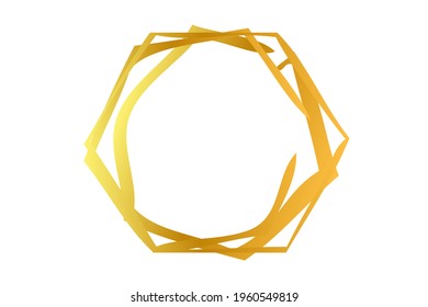 Marco hexagonal simple de dibujo de mano dorada vectorial, para su folleto, volante, fondo, etc., aislado en blanco
