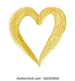 Vector golden hand drawn heart.  Gold brush stroke vector design element.