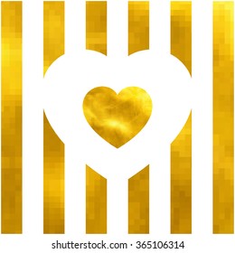Vector golden hand drawn heart. Gold brush stroke vector design element.