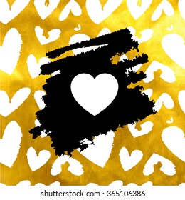 Vector golden hand drawn heart. Gold brush stroke vector design element.