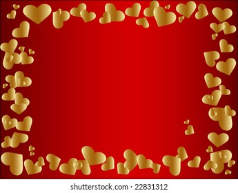 vector golden heart frame at the red background