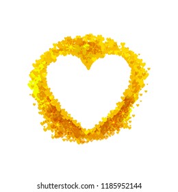 Vector Golden Heart Frame, Wedding Decorative Elements Isolated on White Background, Blank Shiny Border.