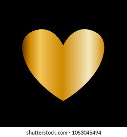 Vector golden heart icon, clip art isolated on black background. Gold heart sign, symbol of love