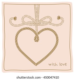 Vector golden heart and ribbon rope