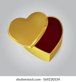 Vector Golden Heart Shape Opened Box