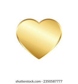 Corazón dorado vectorial con fondo blanco.