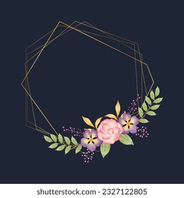 Vector golden hexagon wreath with watercolor