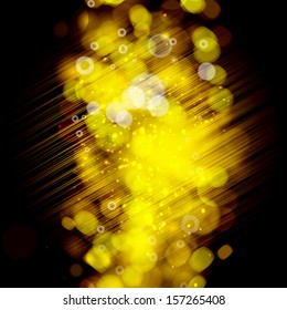 Vector golden holiday background with shiny particles and lights.