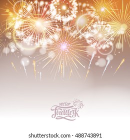 Vector golden holiday fireworks