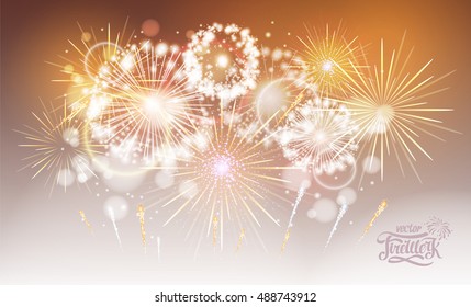 Vector golden holiday fireworks