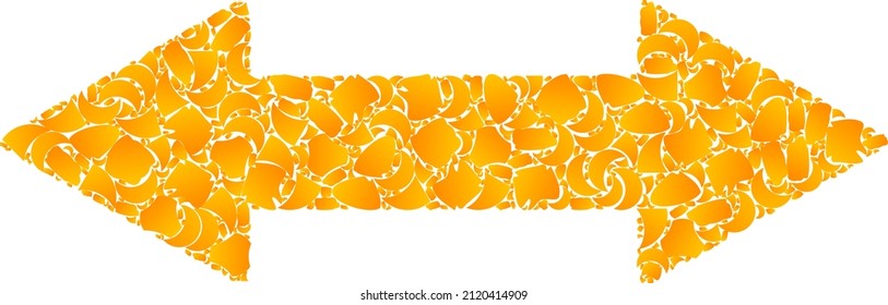 Vector golden horizontal exchange arrow mosaic icon. Horizontal exchange arrow is isolated on a white background. Golden items mosaic based on horizontal exchange arrow icon.