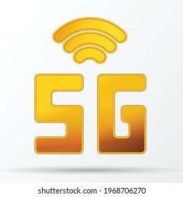 Vector golden icon network sign 5G. 5g internet technology symbol in minimalism style. Business infographic. Vector template design for creative business concept, banner, workflow layout.