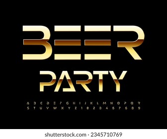 Vector Golden invitation Beer Party. Stylish modern Font. Premium Alphabet Letters and Numbers